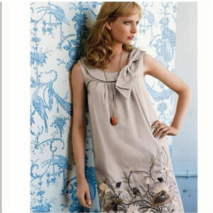 Anthropologie Embroidered Whimsical Finch & Thistle Bird Dress Size 2 Nature